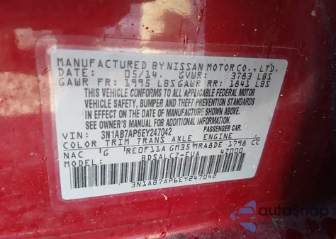 2014 Nissan Sentra S z USA, uszkodzony, nr VIN 3N1AB7AP6EY247042